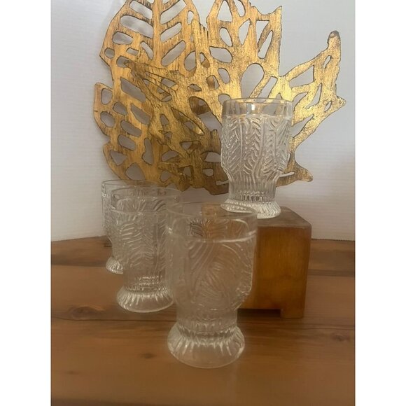 MCM Dansk Bohemian Style 8 oz Tumbler Glasses Set Of 4 Leaf Pattern Vintage - Picture 1 of 7